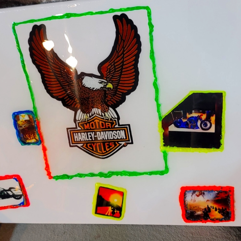 16×20 Harley-Davidson Resin Canvas with glow n the dark puff paint/blacklight gl